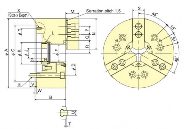 SAN OU CHUCK 8” - 210/3 - A6 CNC Hidrolik Ayna 3 Ayak